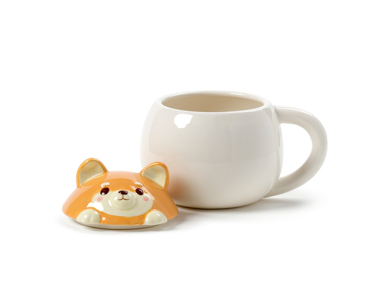 Tazza mug in ceramica dolomite bianco e arancio con coperchio a forma di testa di cane Shiba - Puckator