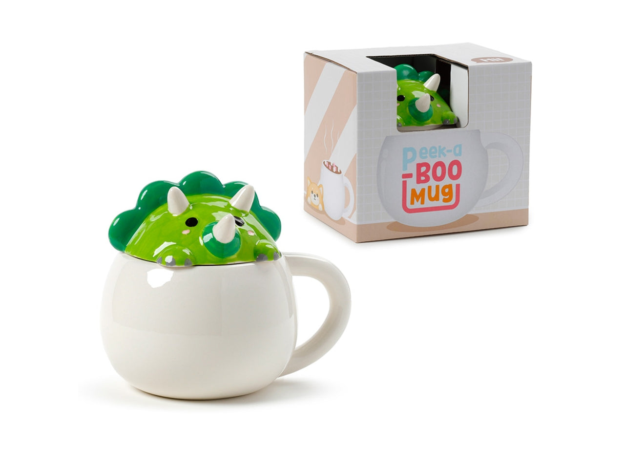 Tazza mug in ceramica con coperchio sagomato a forma di dinosauro verde - Puckator