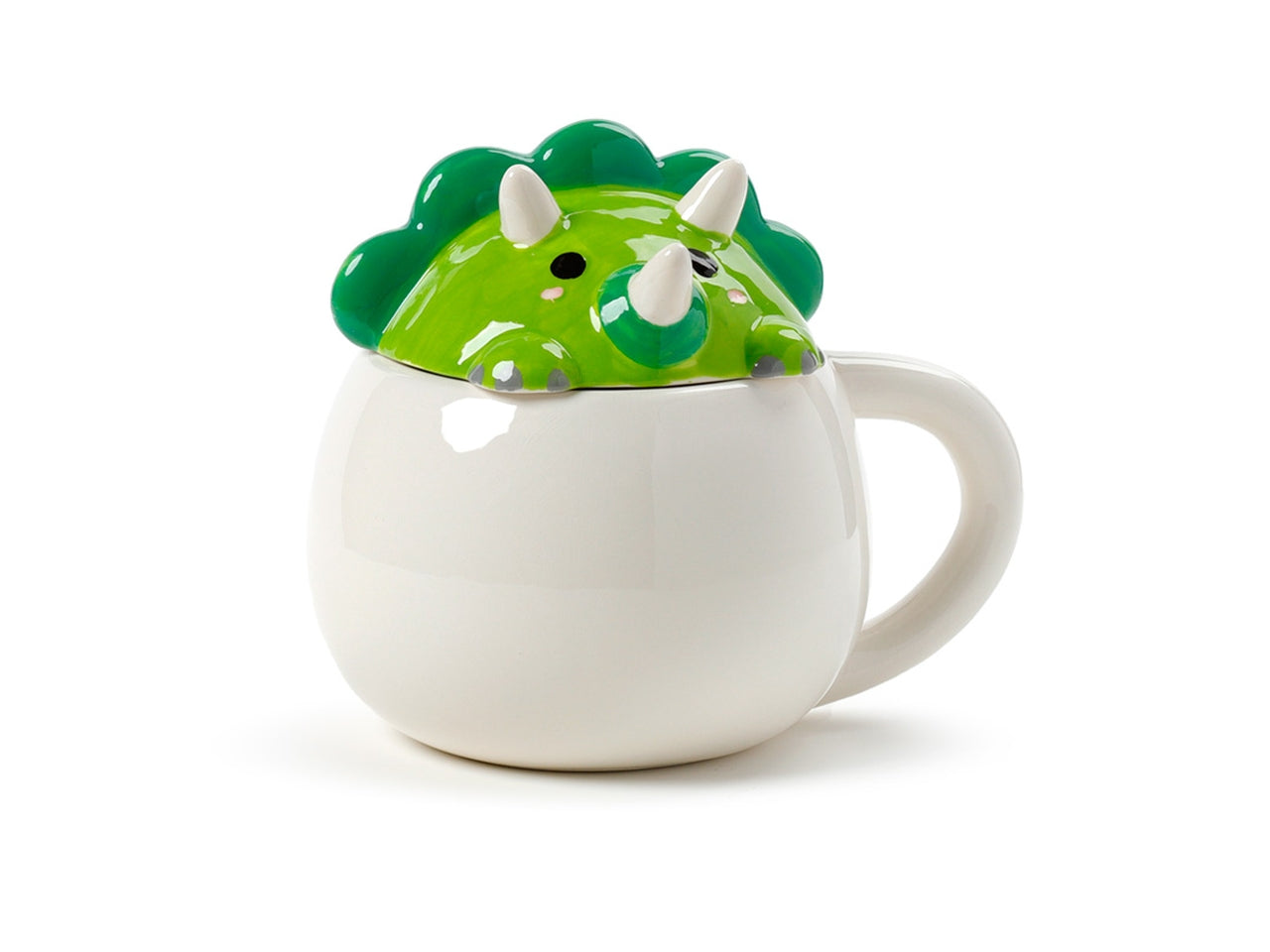 Tazza mug in ceramica con coperchio sagomato a forma di dinosauro verde - Puckator