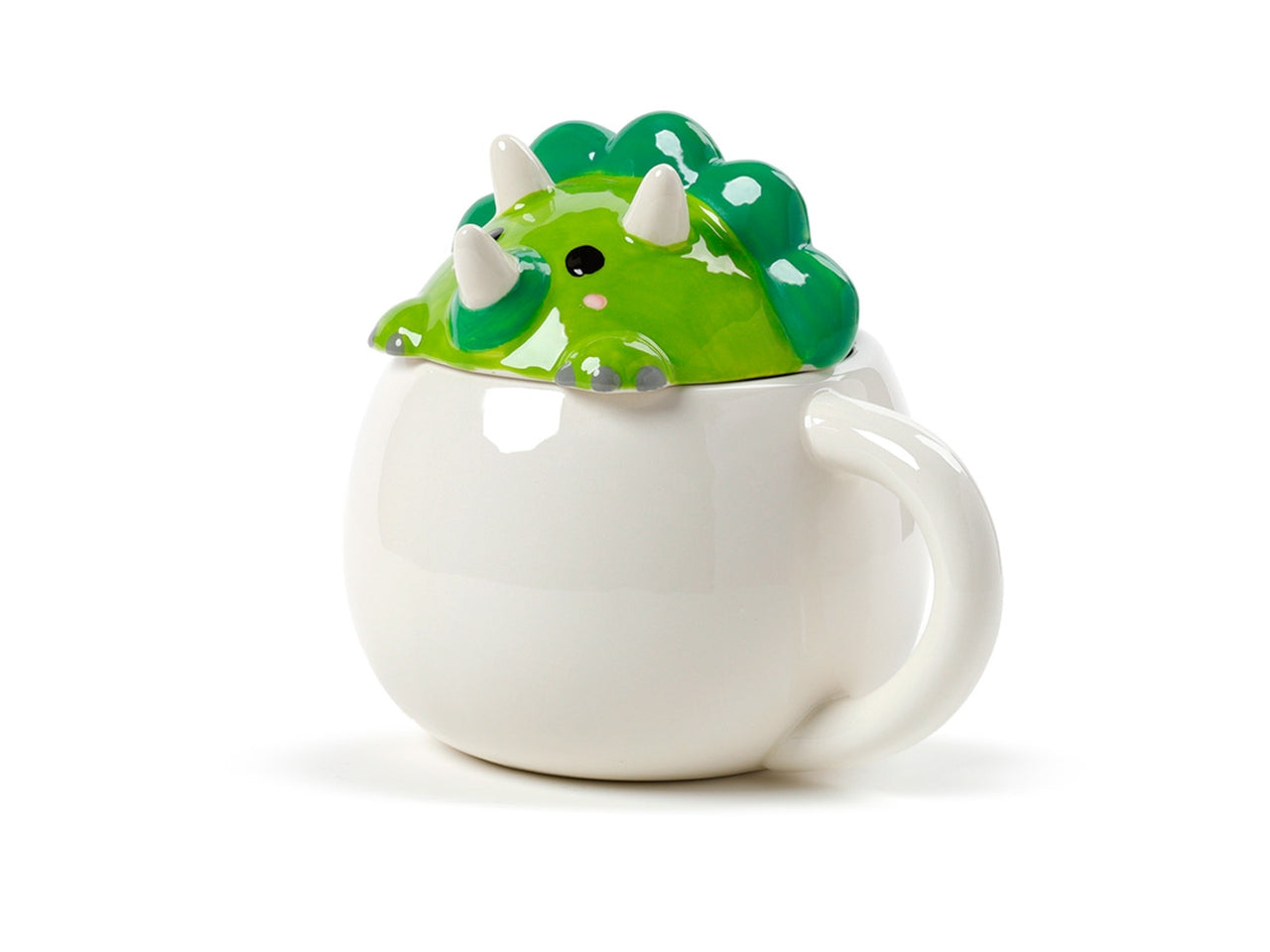 Tazza mug in ceramica con coperchio sagomato a forma di dinosauro verde - Puckator