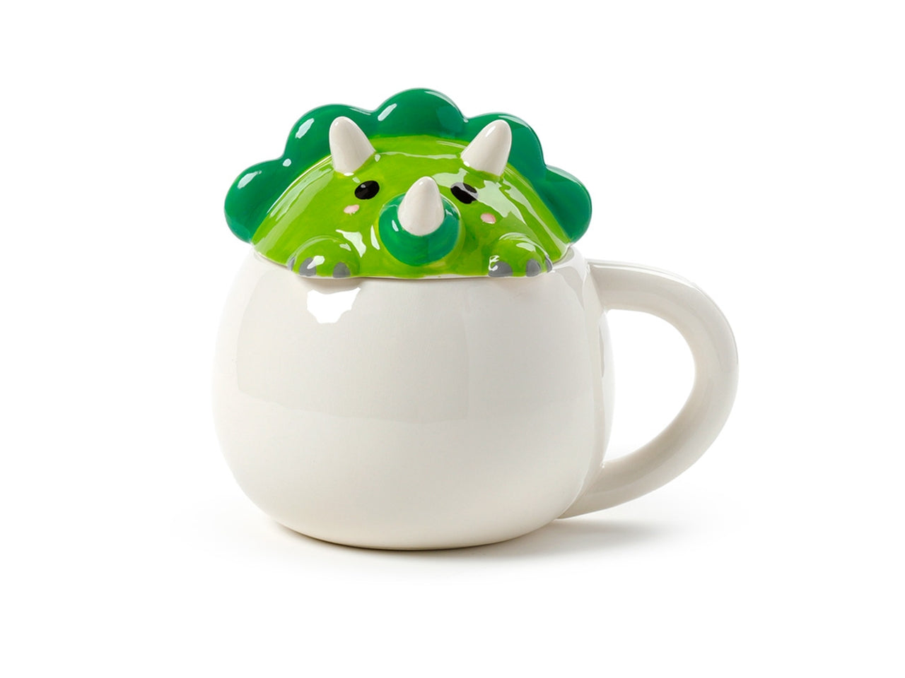 Tazza mug in ceramica con coperchio sagomato a forma di dinosauro verde - Puckator