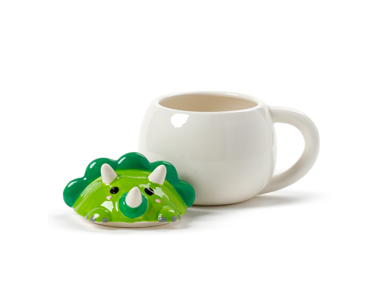 Tazza mug in ceramica con coperchio sagomato a forma di dinosauro verde - Puckator