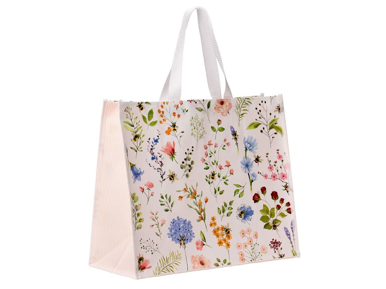 Borsa shopper in polipropilene bianco floreale 33x40x17 cm - Puckator