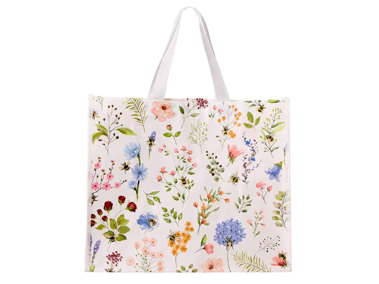Borsa shopper in polipropilene bianco floreale 33x40x17 cm - Puckator