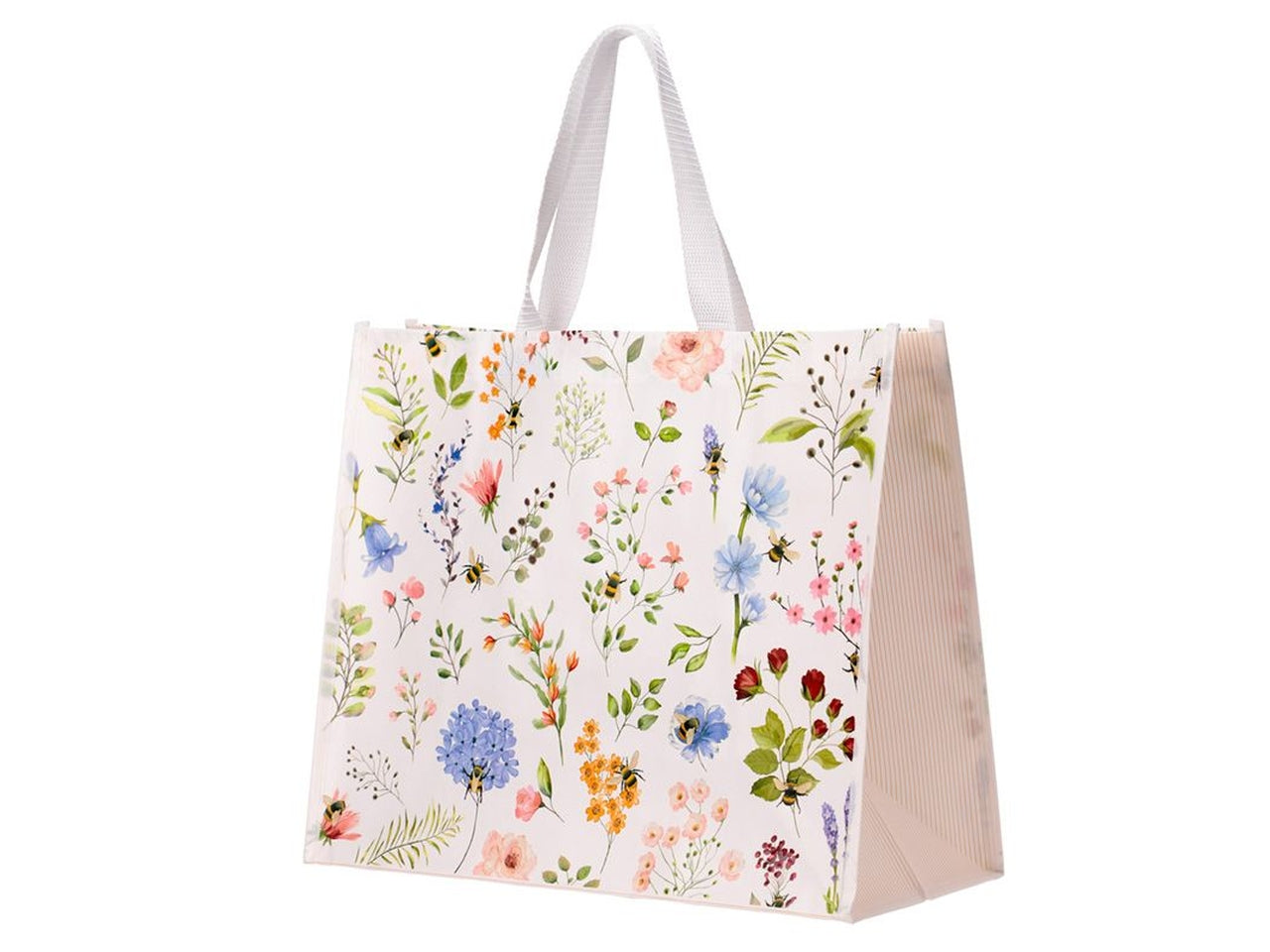 Borsa shopper in polipropilene bianco floreale 33x40x17 cm - Puckator