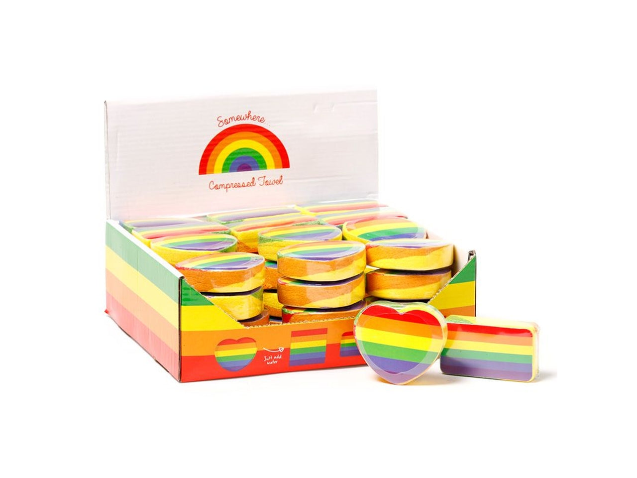 Asciugamano da viaggio compresso arcobaleno, poliestere e cotone 30x30 cm - Puckator