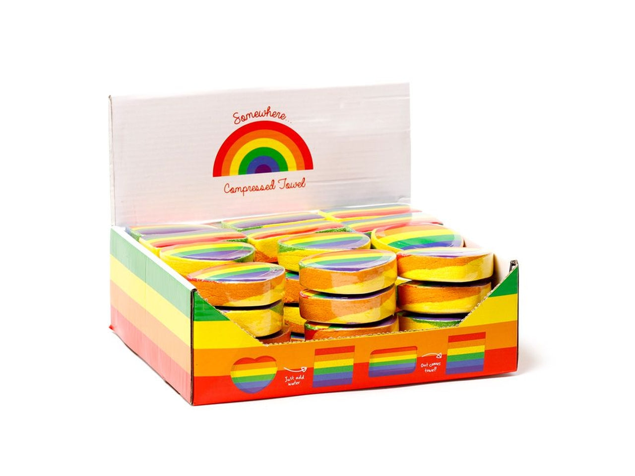 Asciugamano da viaggio compresso arcobaleno, poliestere e cotone 30x30 cm - Puckator