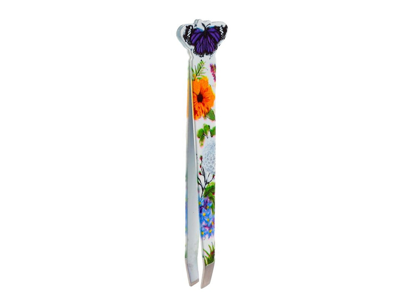 Pinzette per sopracciglia butterfly in metallo, multicolor con decorazione floreale e dettaglio farfalla - Puckator