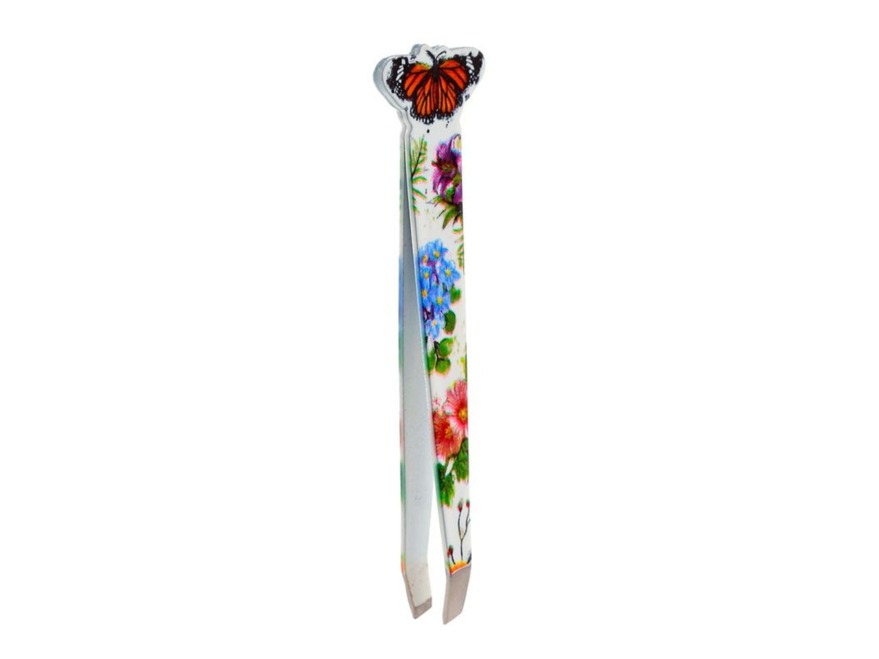Pinzette per sopracciglia butterfly in metallo, multicolor con decorazione floreale e dettaglio farfalla - Puckator