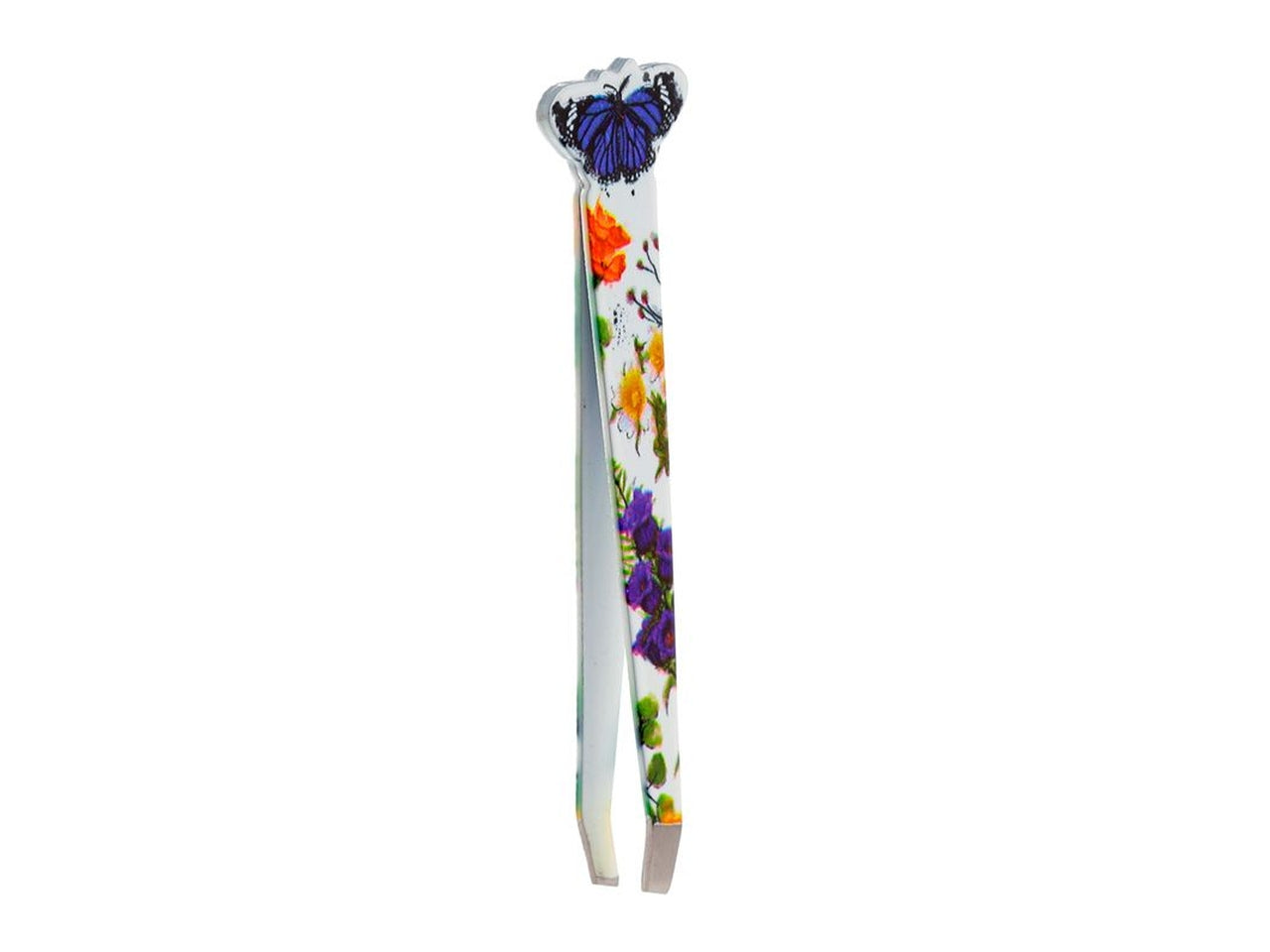 Pinzette per sopracciglia butterfly in metallo, multicolor con decorazione floreale e dettaglio farfalla - Puckator