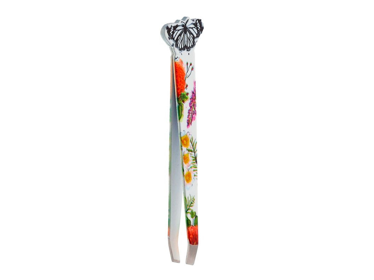 Pinzette per sopracciglia butterfly in metallo, multicolor con decorazione floreale e dettaglio farfalla - Puckator