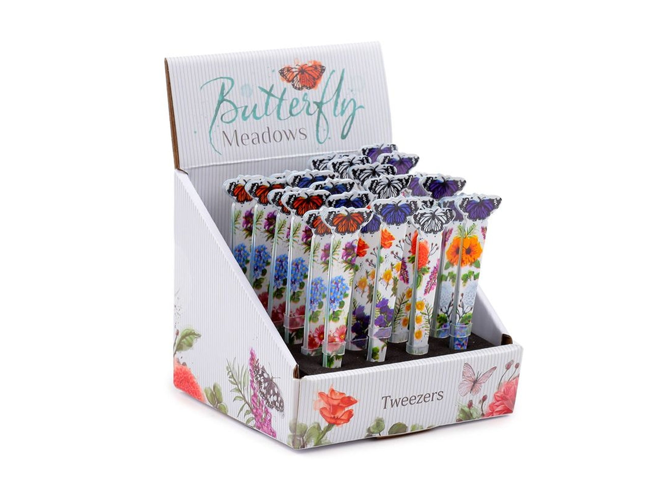 Pinzette per sopracciglia butterfly in metallo, multicolor con decorazione floreale e dettaglio farfalla - Puckator