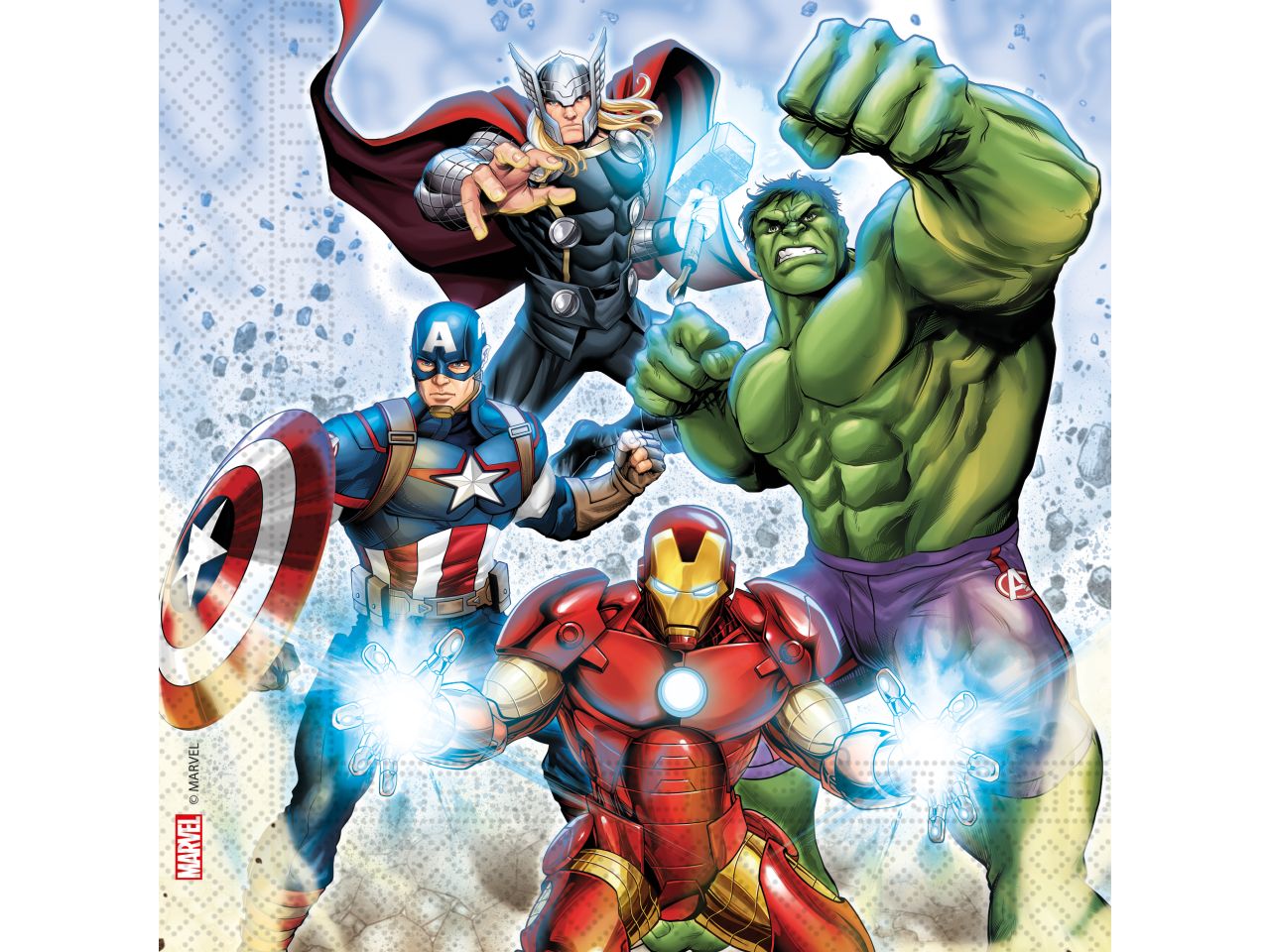 Tovaglioli di carta avengers infinity stones fighter misura 33x33cm - la confezione comprende 20 tovaglioli