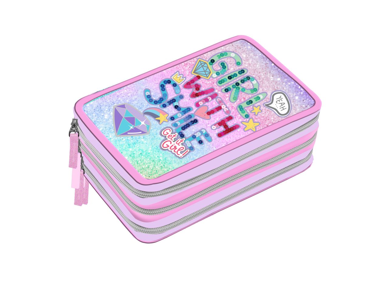 Astuccio con 3 zip playtoy glitter