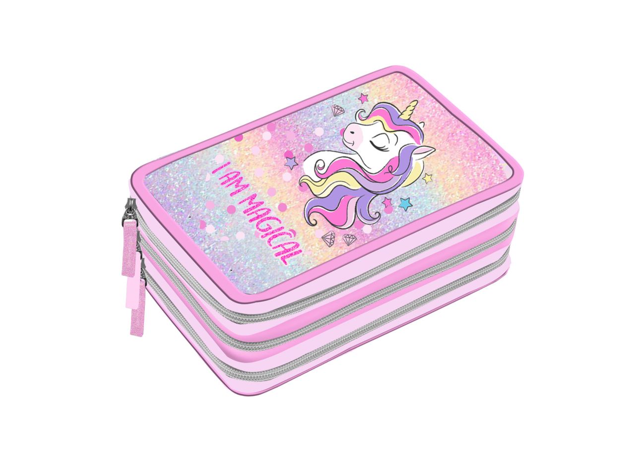 Astuccio con 3 zip playtoy glitter