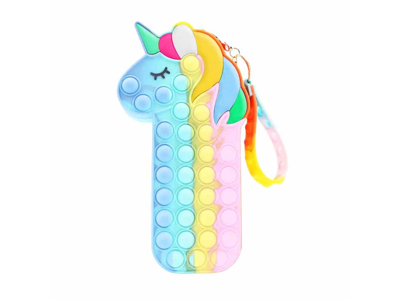Astuccio in silicone pop it rosa arcobaleno a forma di unicorno 21x7,5x4 cm - Dimagraf