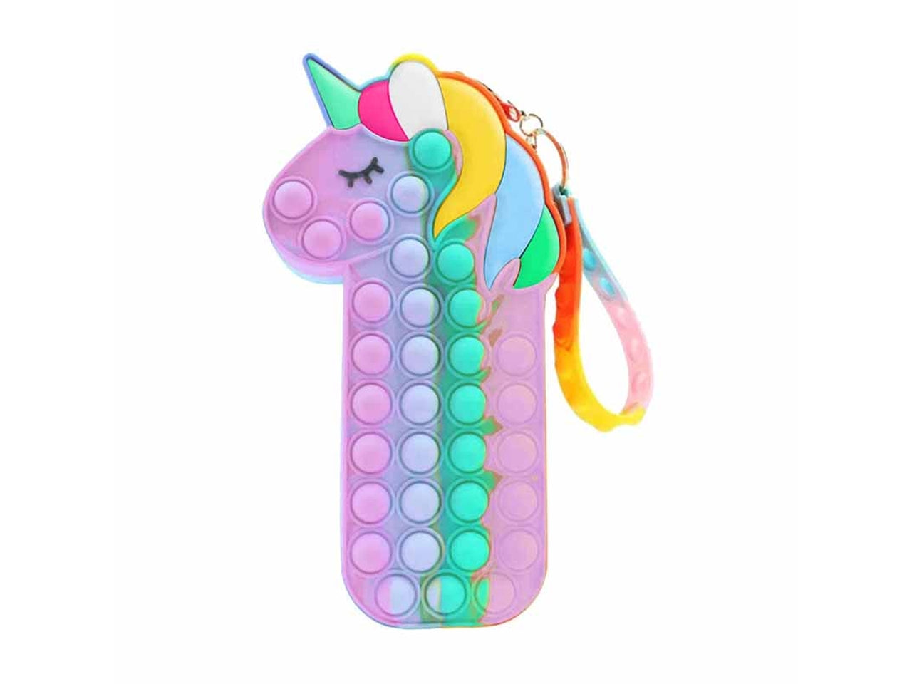 Astuccio in silicone pop it lilla arcobaleno a forma di unicorno 21x7,5x4 cm - Dimagraf