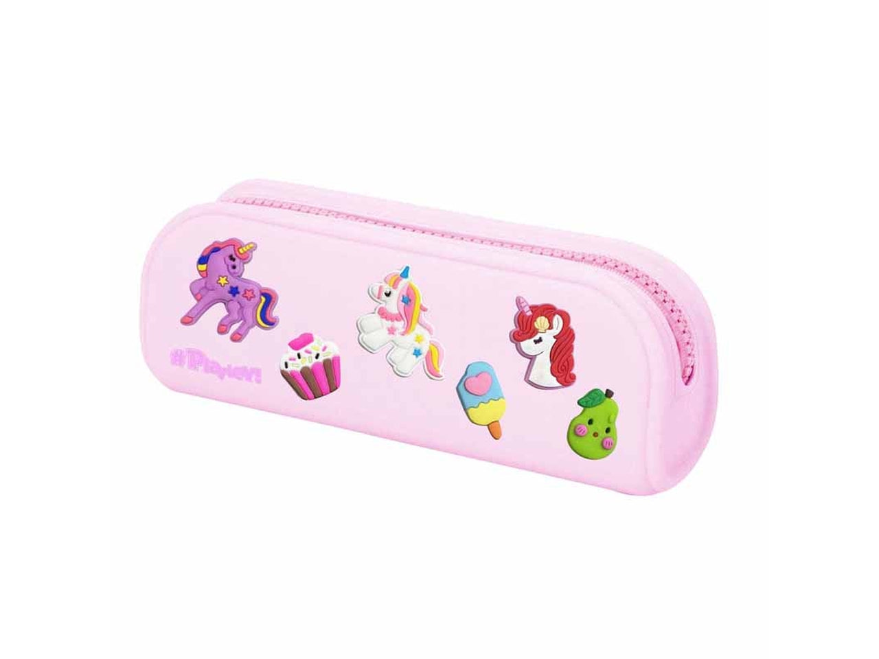 Astuccio in silicone con patches rosa chiaro con unicorni 19,5x8x5 cm - Dimagraf