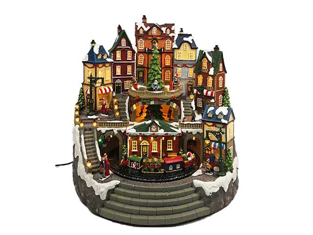 Villaggio con treno e led 41x35x38cm