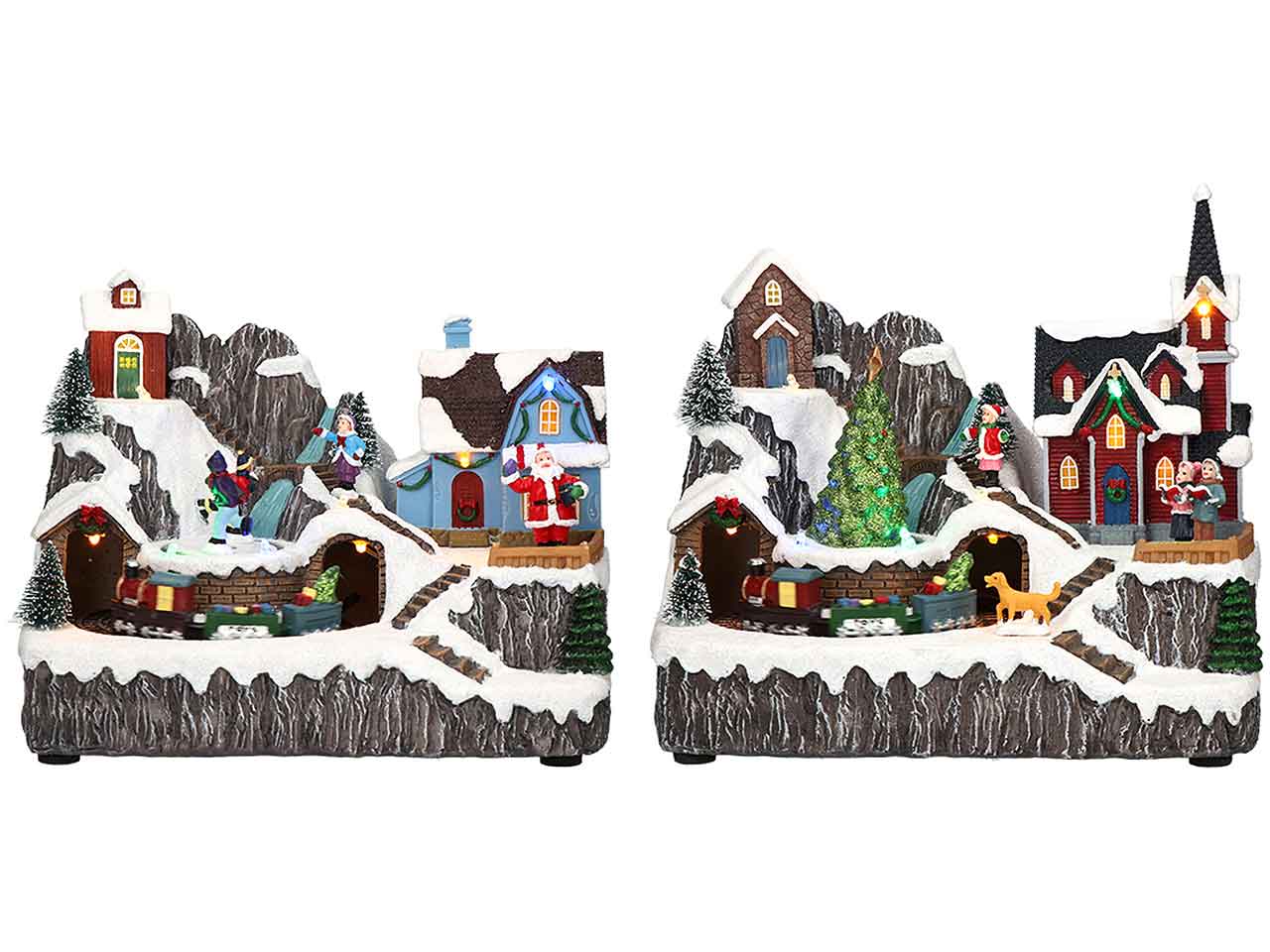 Scenario villaggio natalizio 22,5x15x18,5cm con led multicolor e funzionamento a batteria
