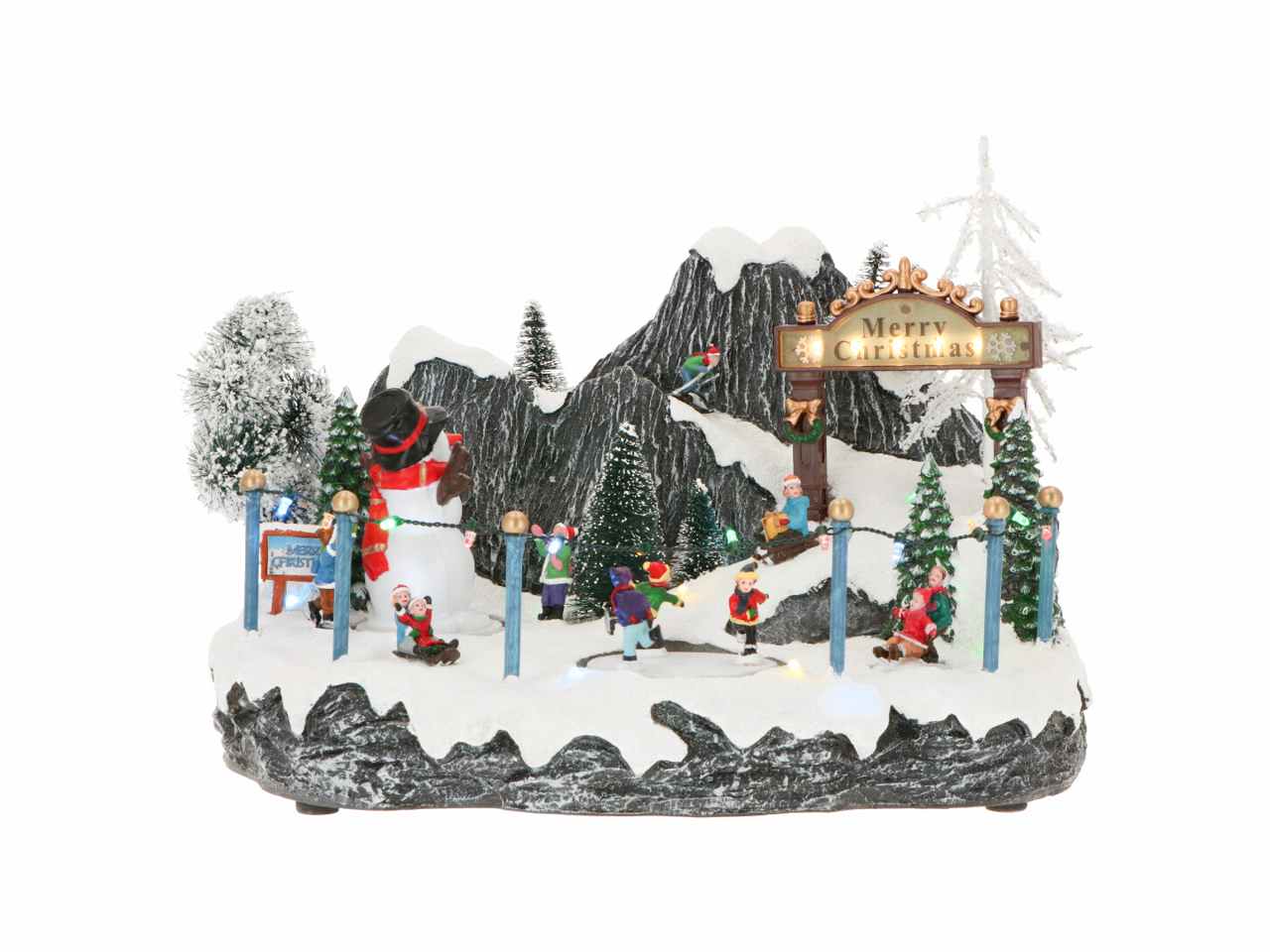Giostrina villaggio con neve 36x25,5x29,5cm e led multicolor
