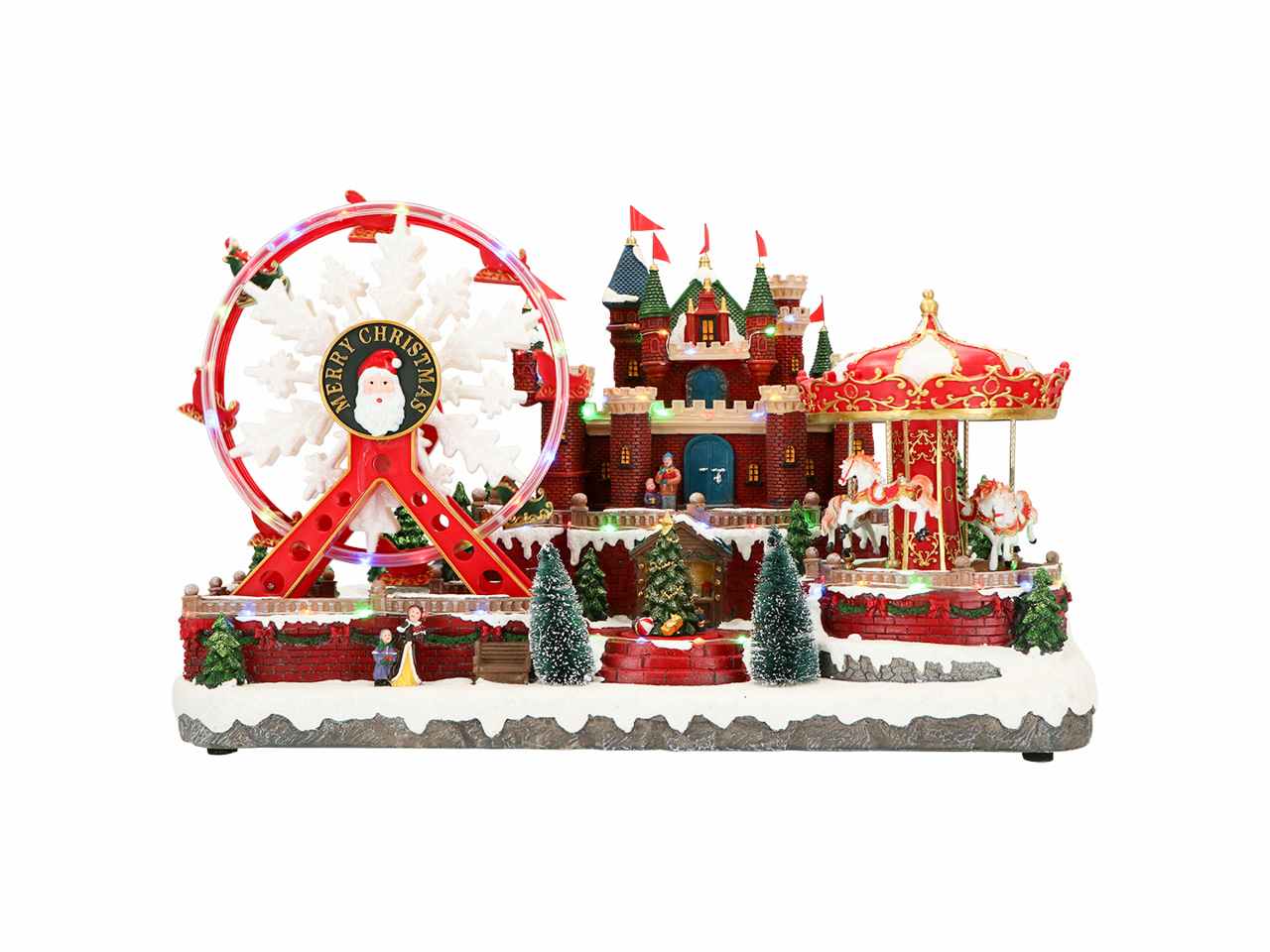 Giostrina con scenario invernale natalizio, carosello 49x29x33cm e led multicolor
