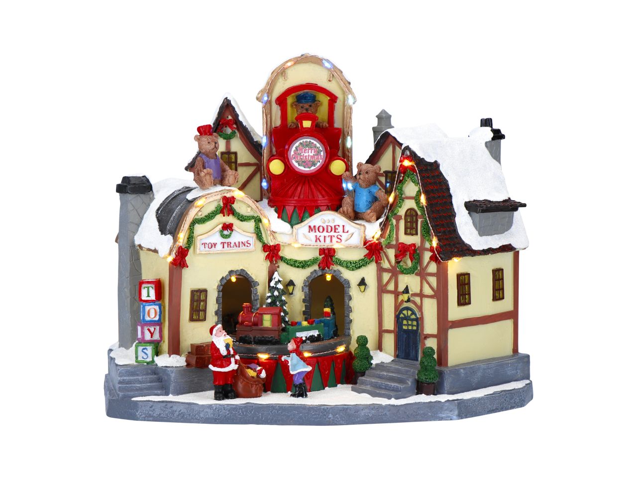 Giostrina animata negozio di giocattoli con treno, led e adattatore misura 30x19x24cm multicolor
