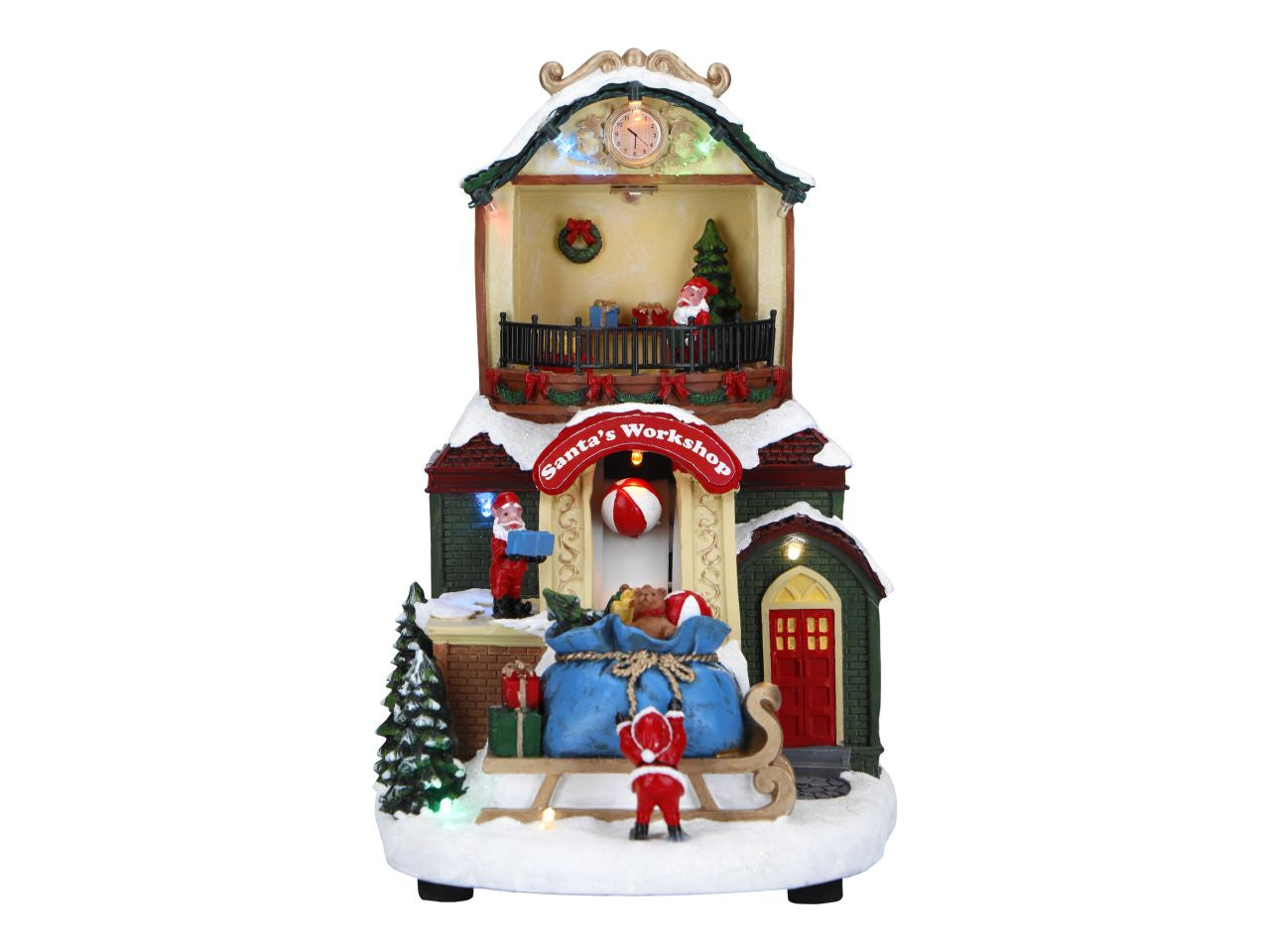 Giostrina animata laboratorio di babbo natale con led a batteria misura 19x15x24cm multicolor