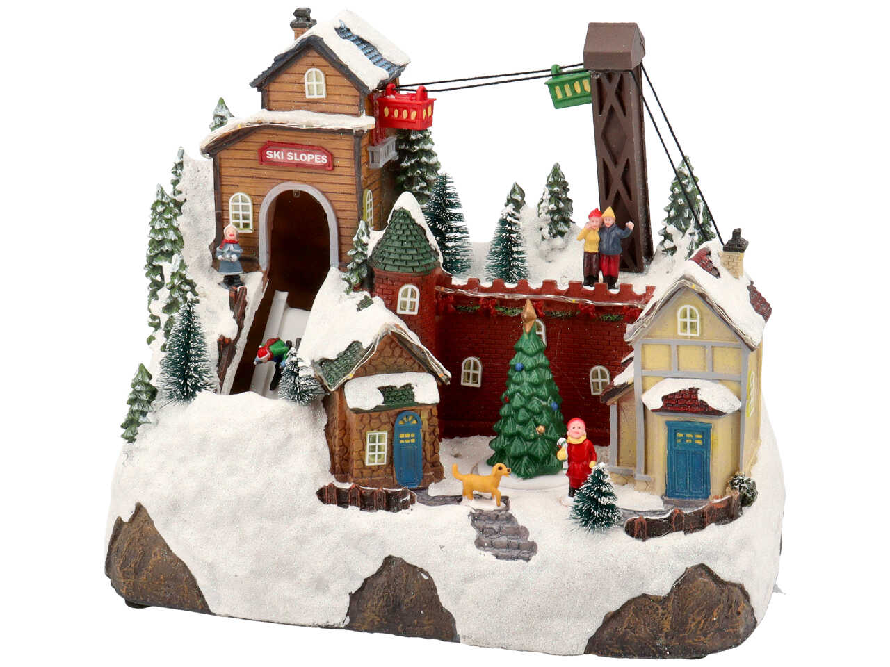 Villaggio di natale con pista da sci animata 30x18x24cm con led multicolor