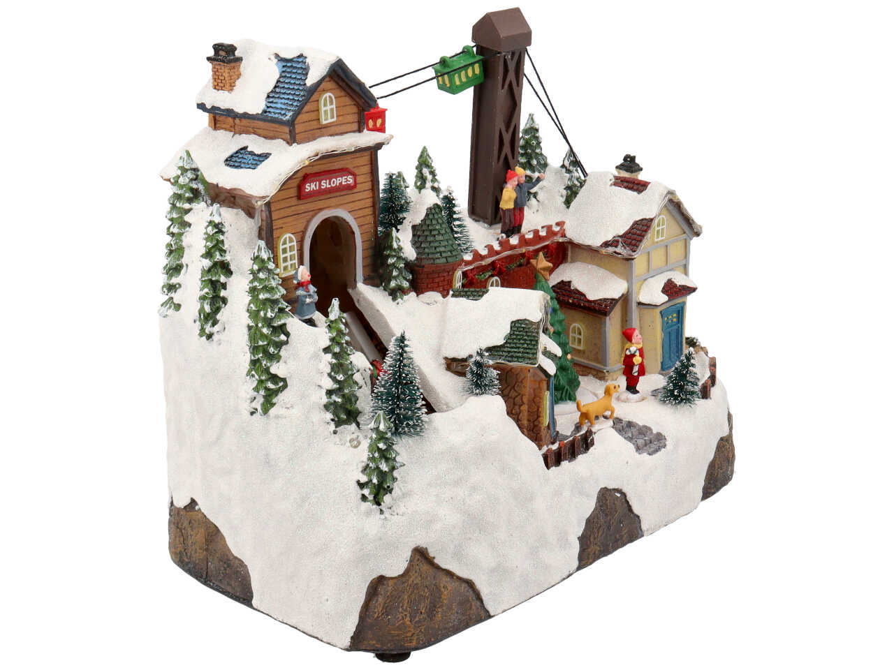 Villaggio di natale con pista da sci animata 30x18x24cm con led multicolor