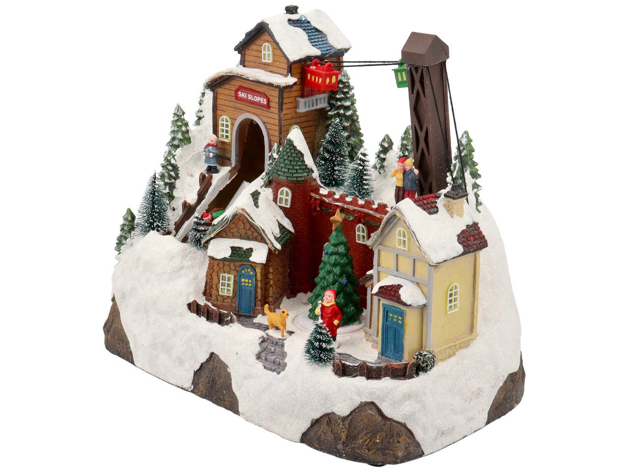Villaggio di natale con pista da sci animata 30x18x24cm con led multicolor