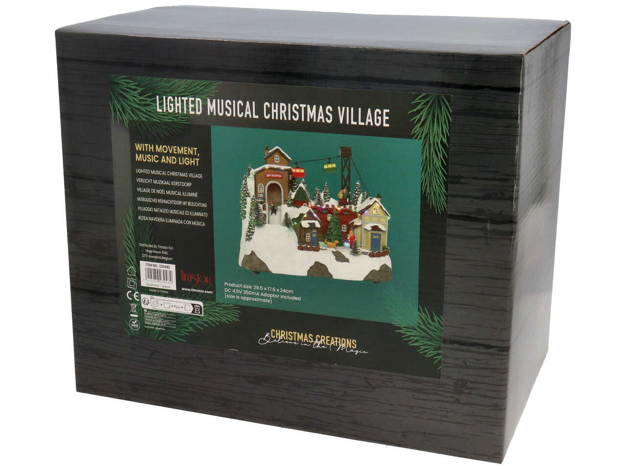 Villaggio di natale con pista da sci animata 30x18x24cm con led multicolor
