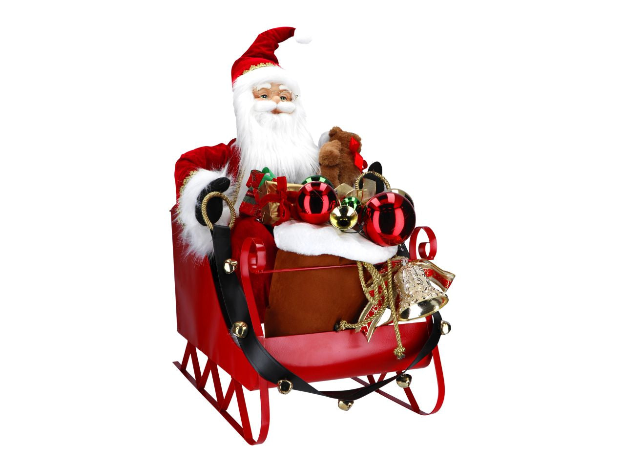 Babbo natale animato su slitta con led a batteria misura 64x50x80cm multicolor