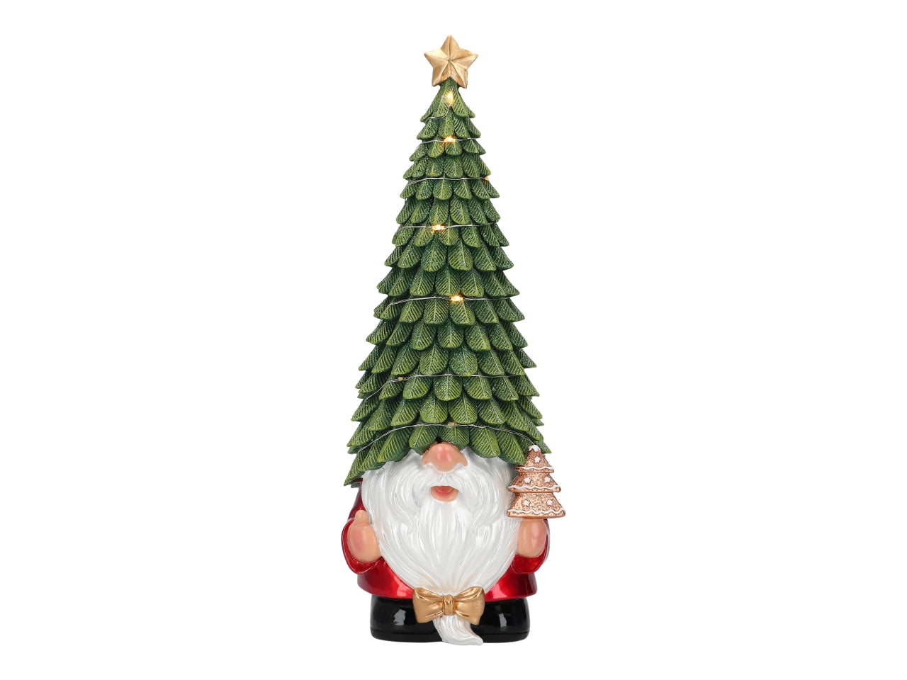 Gnomo con cappello ad albero 11x11x29,5cm verde con led