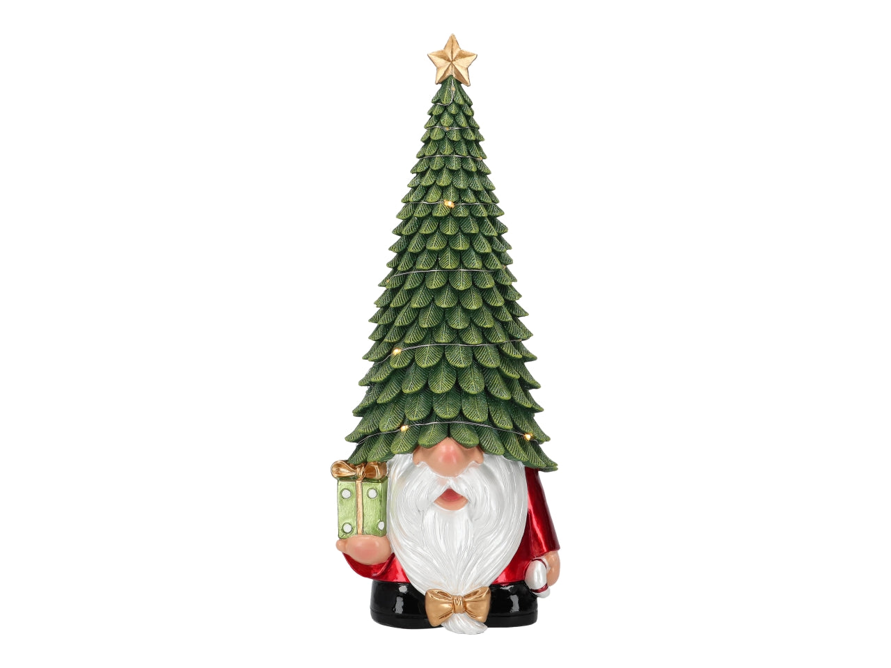 Gnomo con cappello ad albero 11x11x29,5cm verde con led
