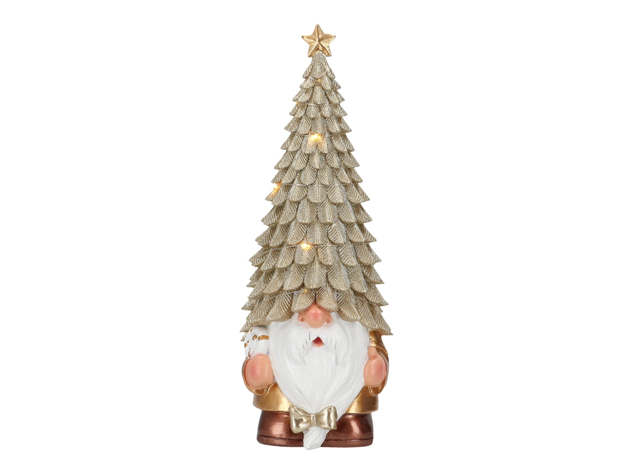 Gnomo con cappello ad albero 11x11x29,5cm champagne con led
