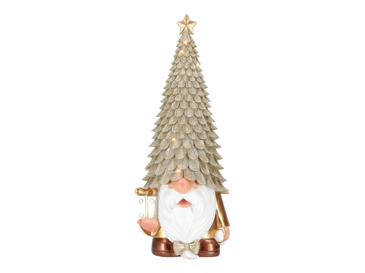 Gnomo con cappello ad albero 11x11x29,5cm champagne con led