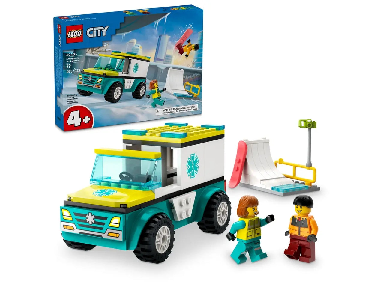 Lego city great vehicles ambulanza di emergenza e snowboarder