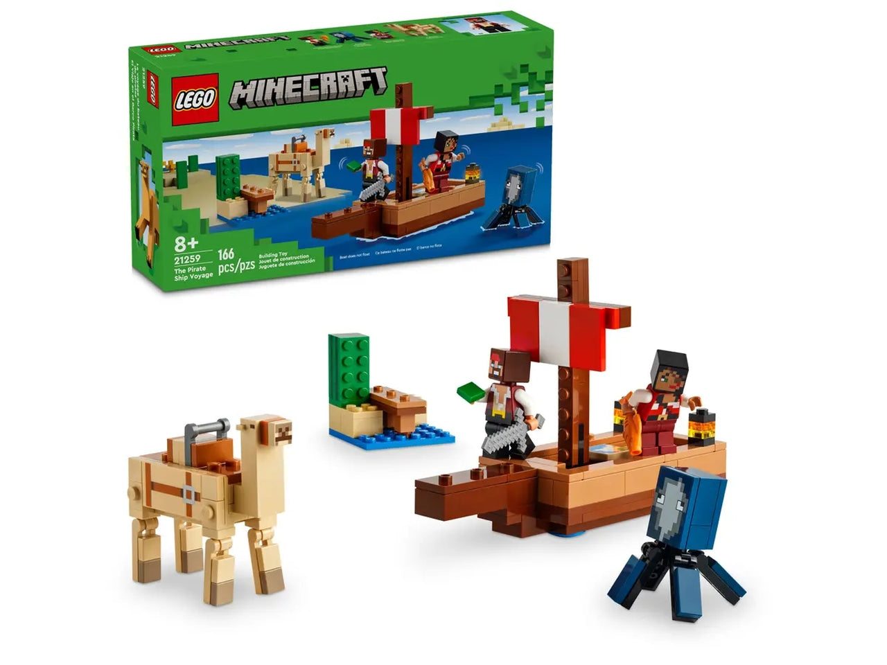 Lego Minecraft il viaggio del galeone dei pirati, set costruzioni da 166 pezzi per bambini di 8+ anni 21259