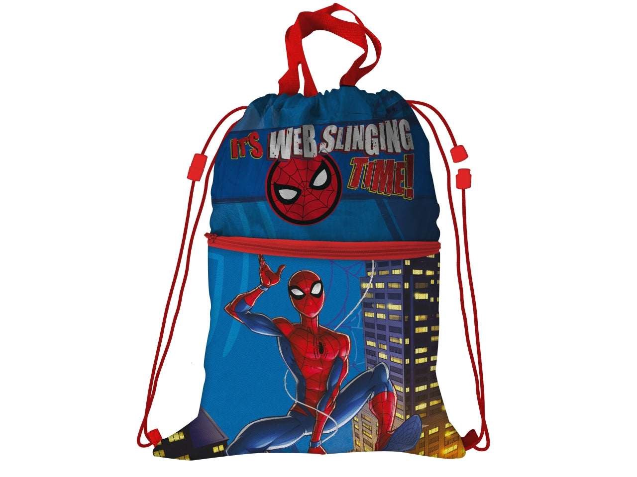 Sacca zaino Spiderman bambino rosso e blu in poliestere con tasca e zip 44x34 cm - MC Group