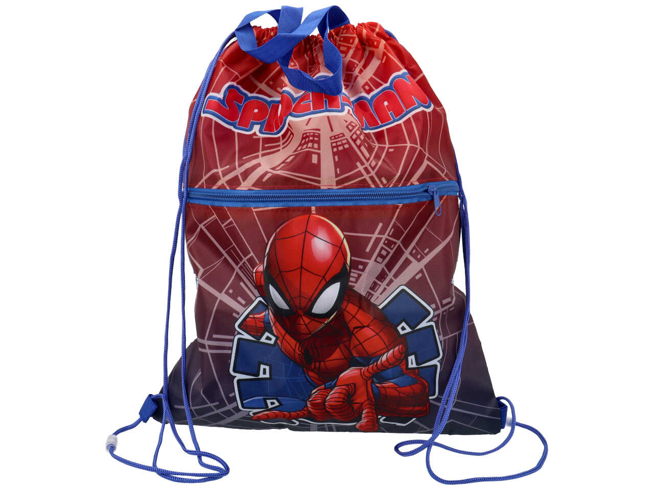 Sacca zaino Spiderman bambino rosso e blu in poliestere con tasca e zip 44x34 cm - MC Group