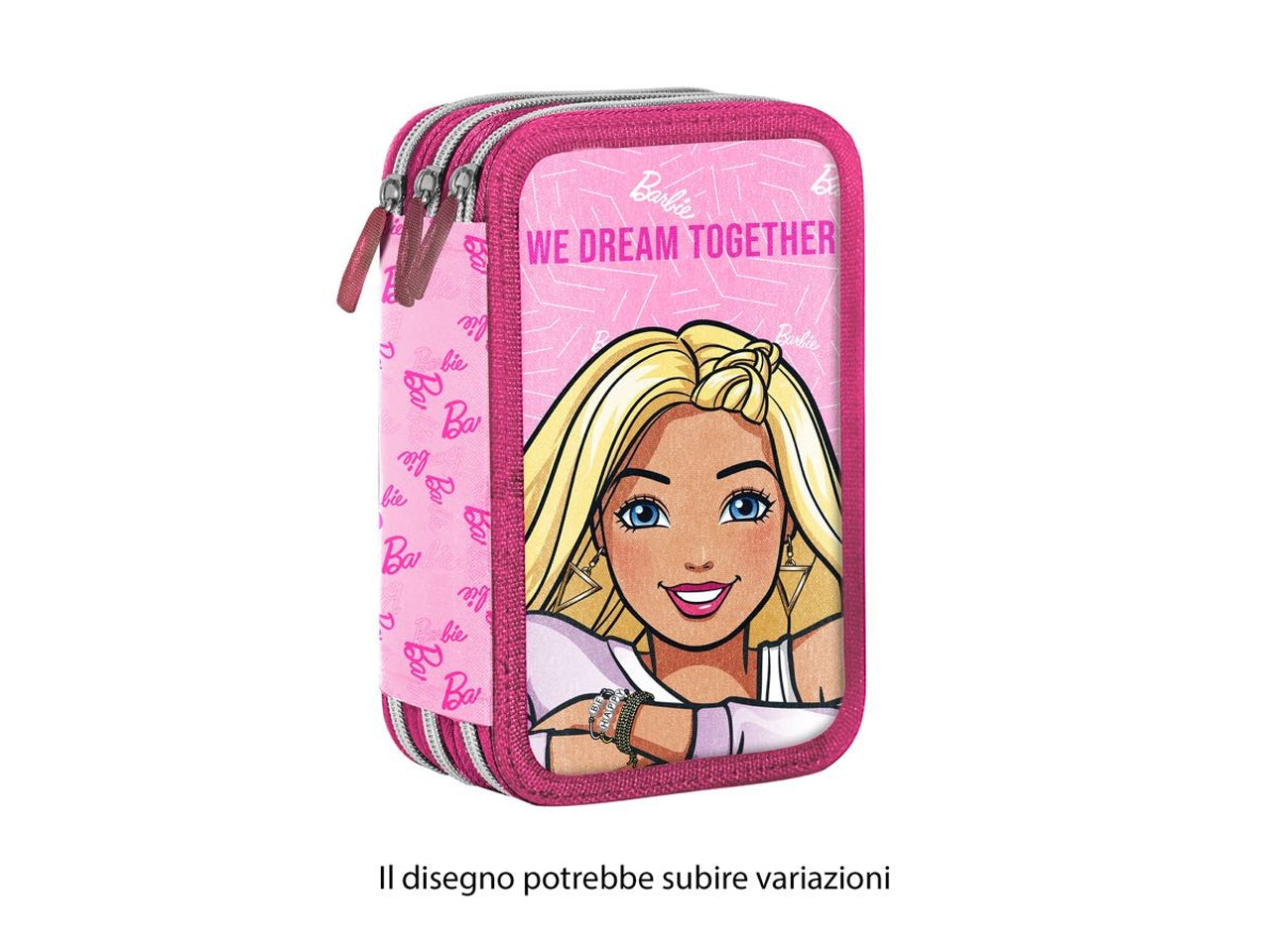 Astuccio Barbie 3 cerniere da bambina per scuola rosa 18x6x11 cm