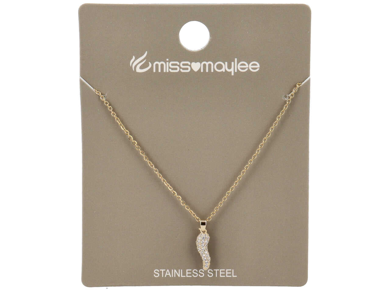 Collana con filo oro e ciondolo a forma di corno con strass