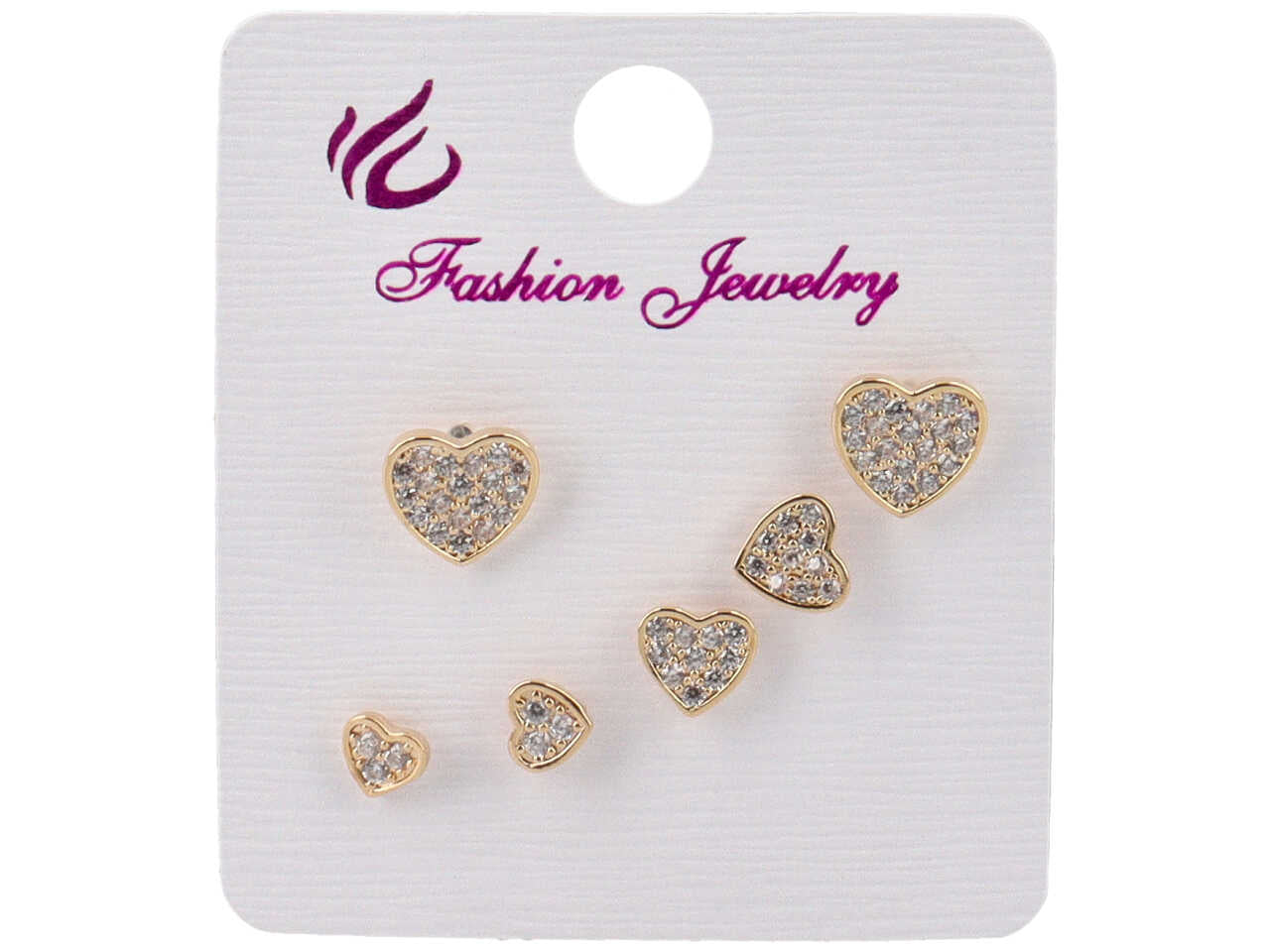 Orecchini oro in ottone a forma di cuore con strass di varie grandezze - la confezione comprende 3 paia