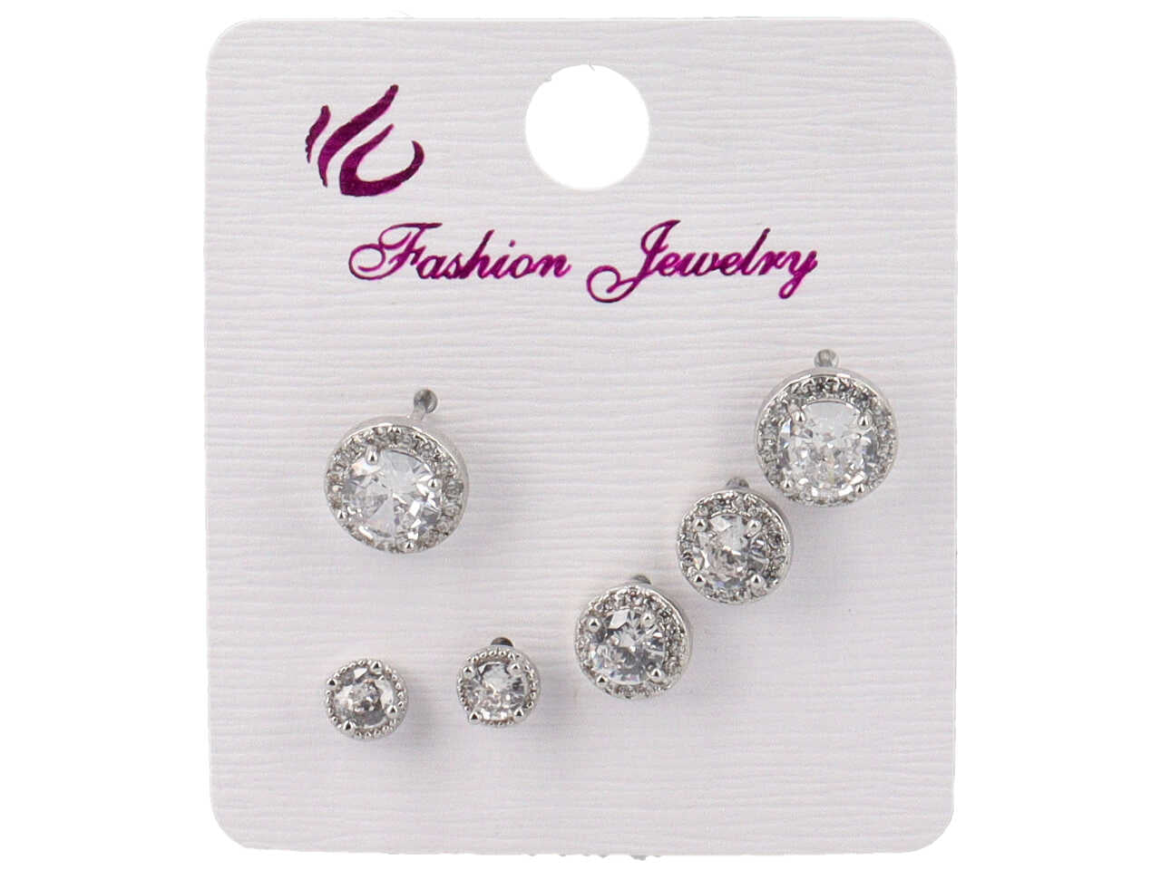Orecchini argento in ottone a forma di cerchio con strass di varie grandezze - la confezione comprende 3 paia