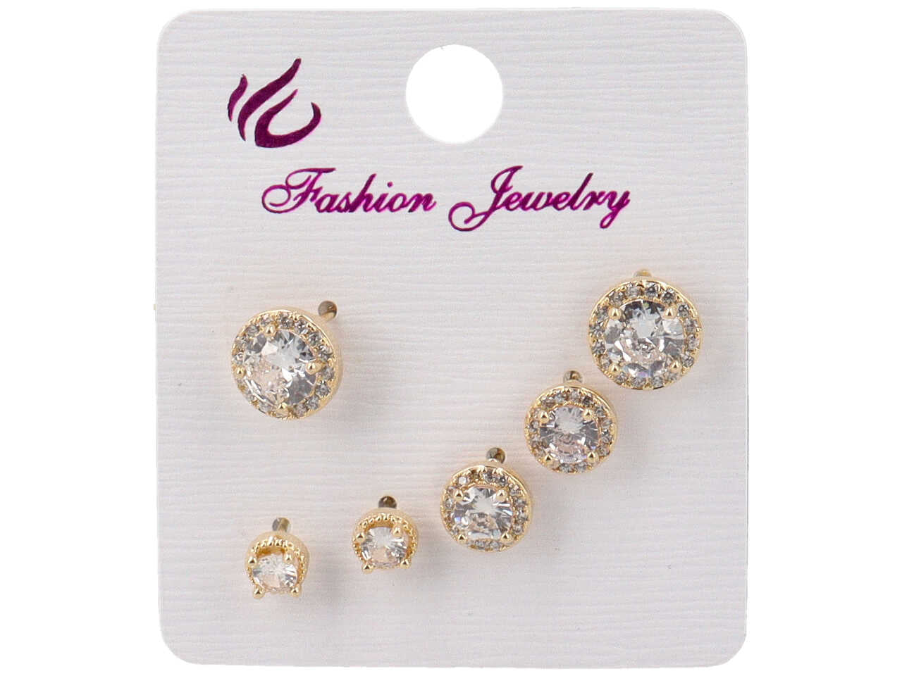 Orecchini oro in ottone a forma di cerchio con strass di varie grandezze - la confezione comprende 3 paia