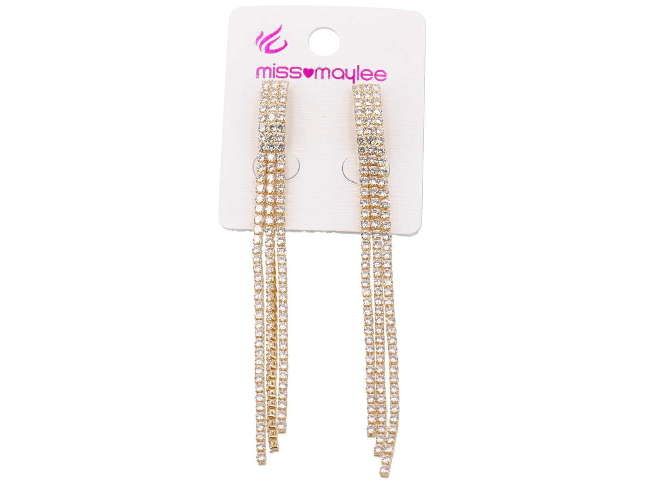 Orecchini in ottone pendenti con 3 fili oro e strass