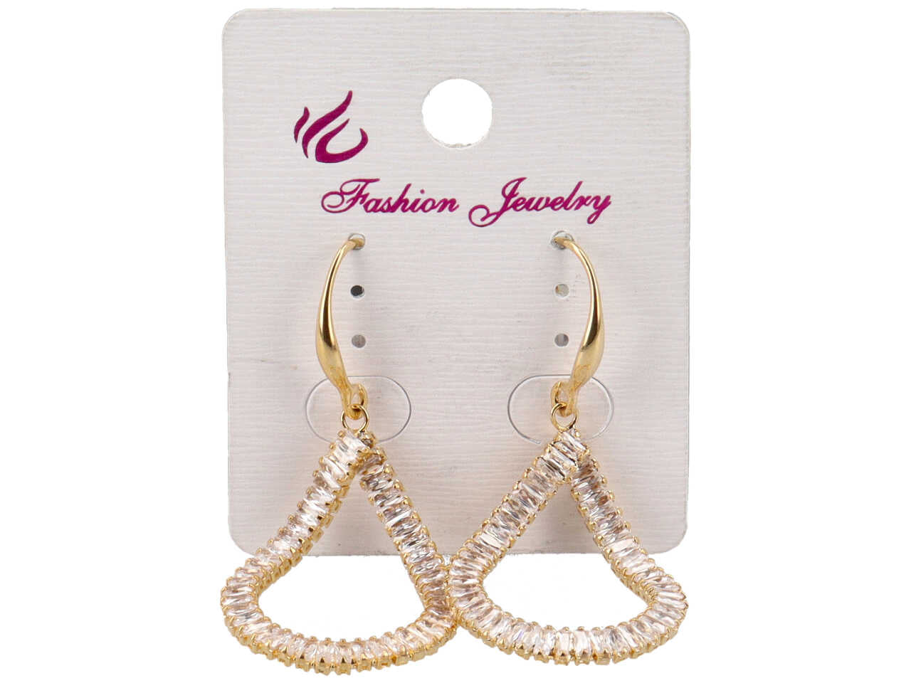 Orecchini in ottone oro con strass a forma di goccia ovale