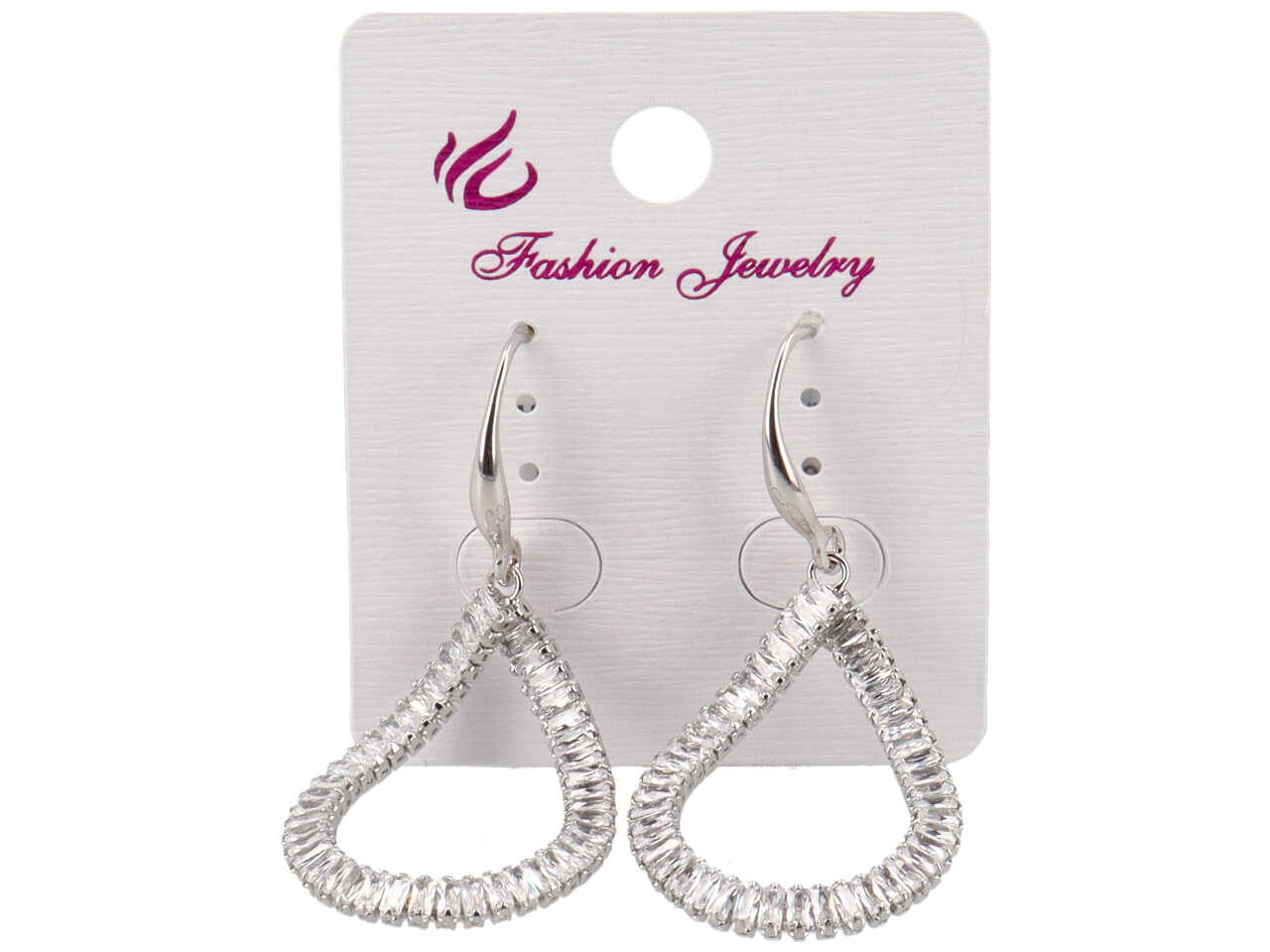 Orecchini in ottone argento con strass a forma di goccia ovale