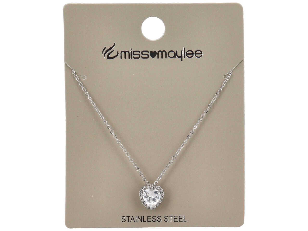 Collana argento in acciaio con ciondolo a forma di cuore e strass